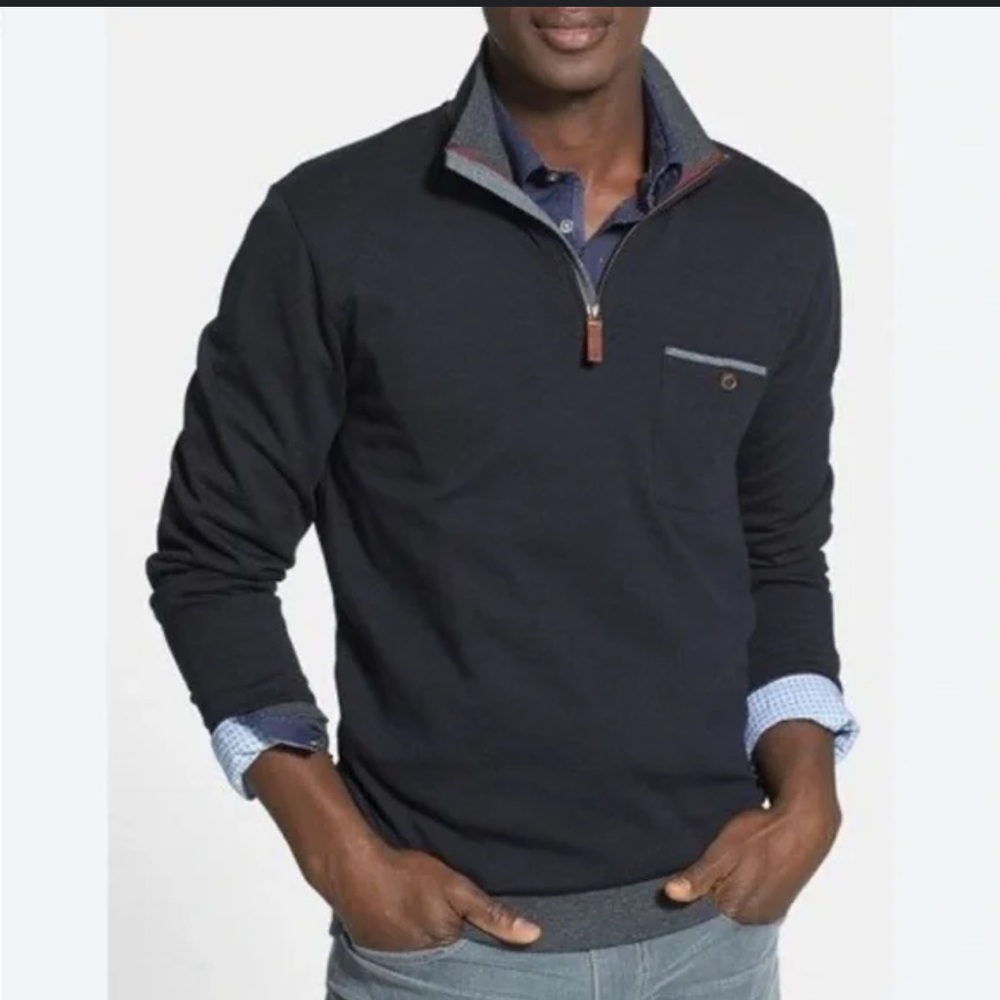Ted baker London bevyhil  quarter zip black gray hem sweater size small